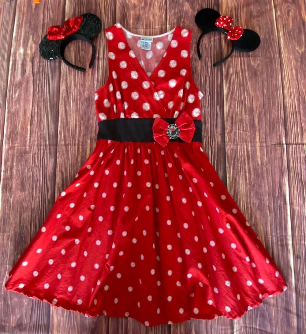 Disney Parks Minnie Mouse Dress Women's M Red Polka Dot w/ Ears Set